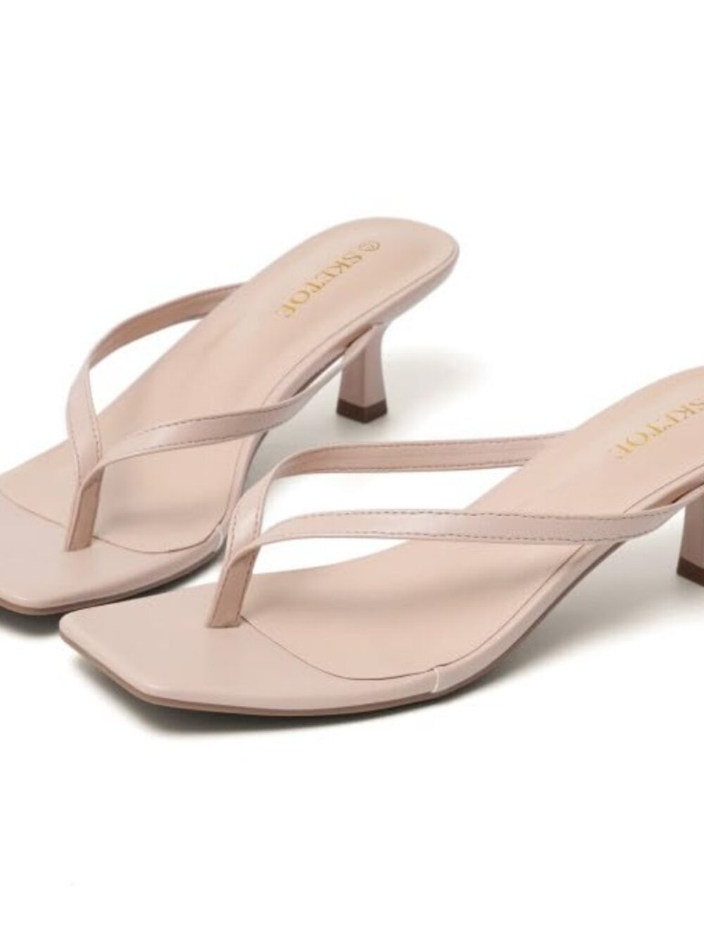 Kitten Heels for Women Square Toe Sandals Flip Flop Heels Thong Sandals Comforta